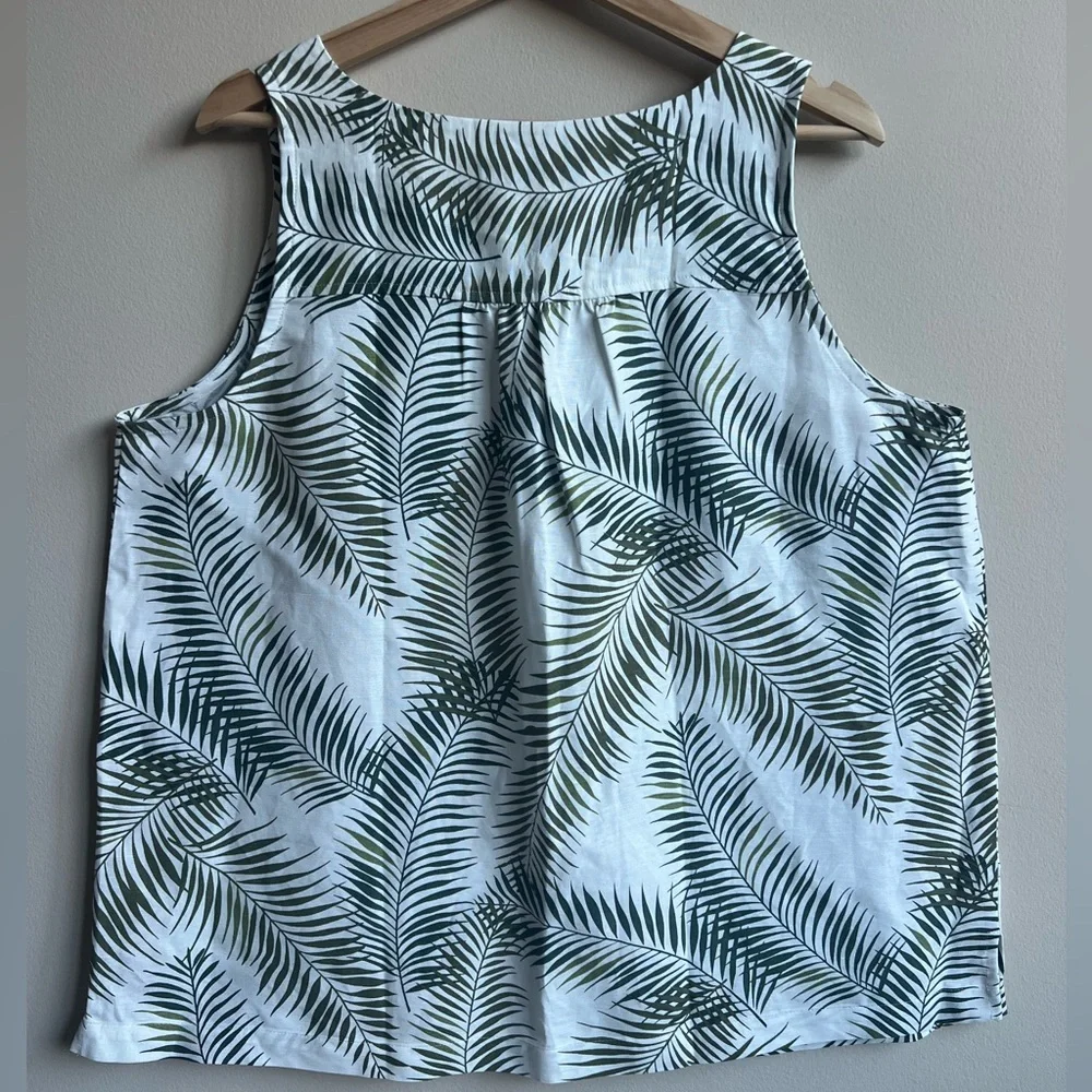 LOFT Linen Blend Palm Leaf Print Loose V-Neck Tank Size L NWT - Picture 2 of 7